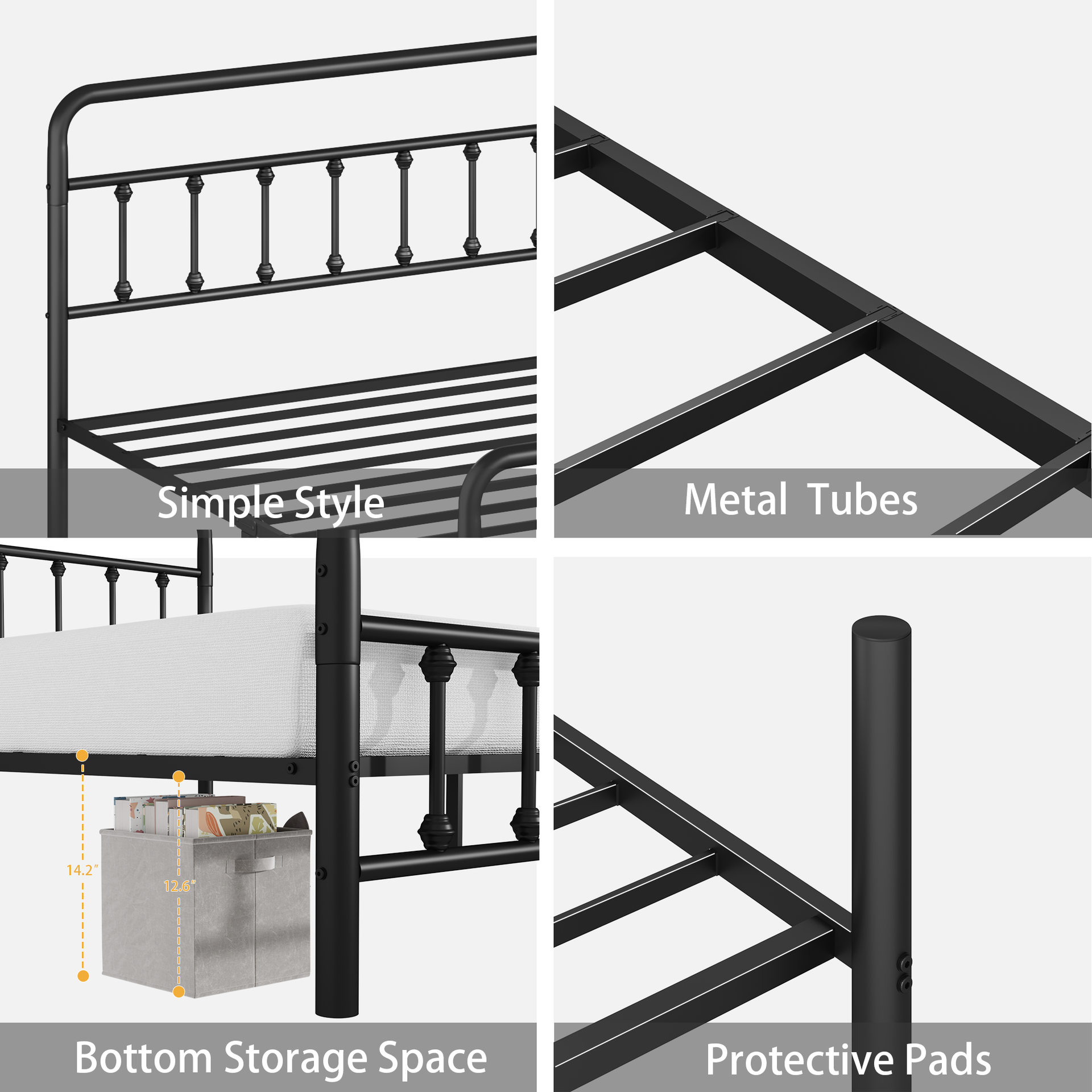Metal Bed Frame,Twin Size Bed Frame with Headboard,Structurally Stable, Under Bed Storage,No Box Spring Needed,Black