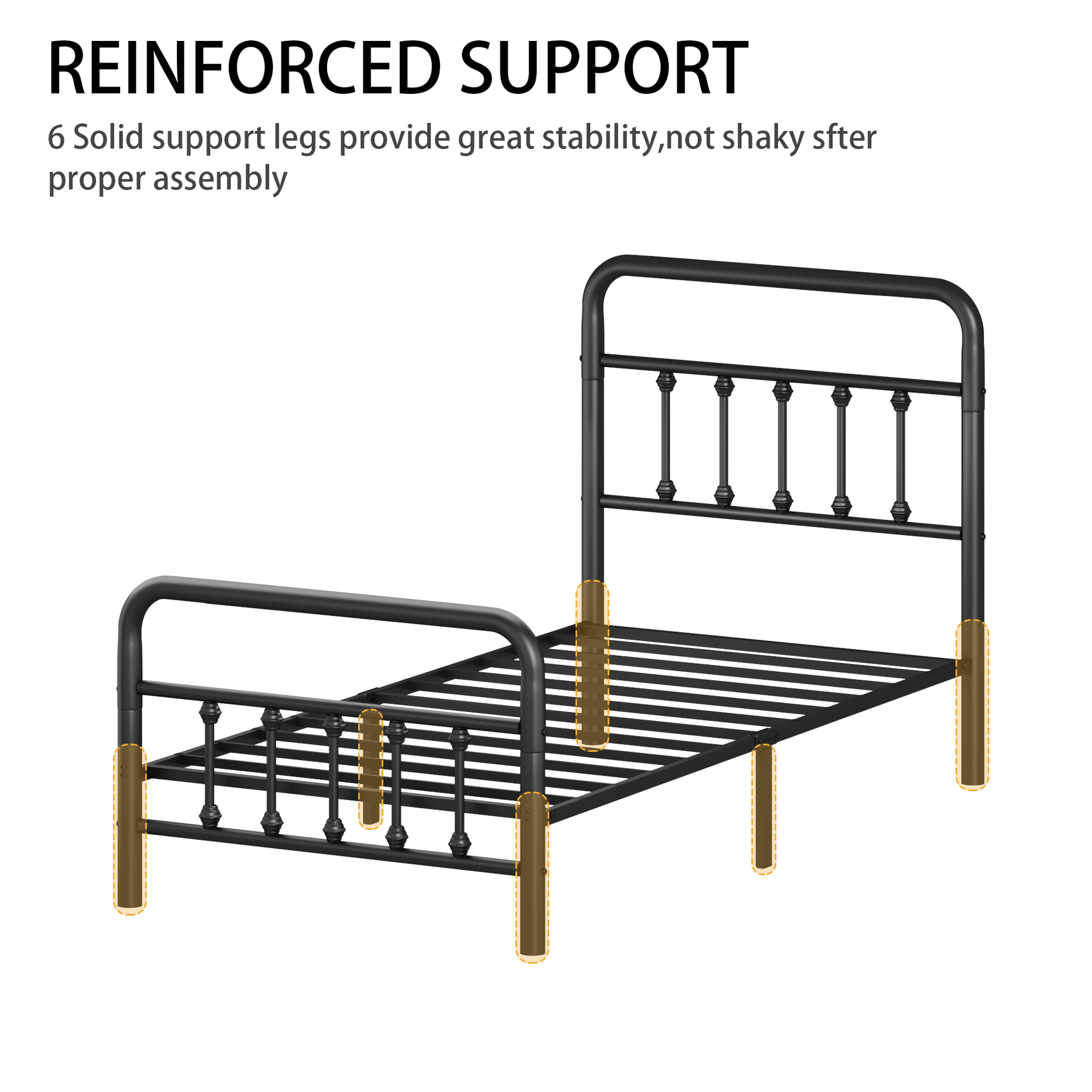 Metal Bed Frame,Twin Size Bed Frame with Headboard,Structurally Stable, Under Bed Storage,No Box Spring Needed,Black