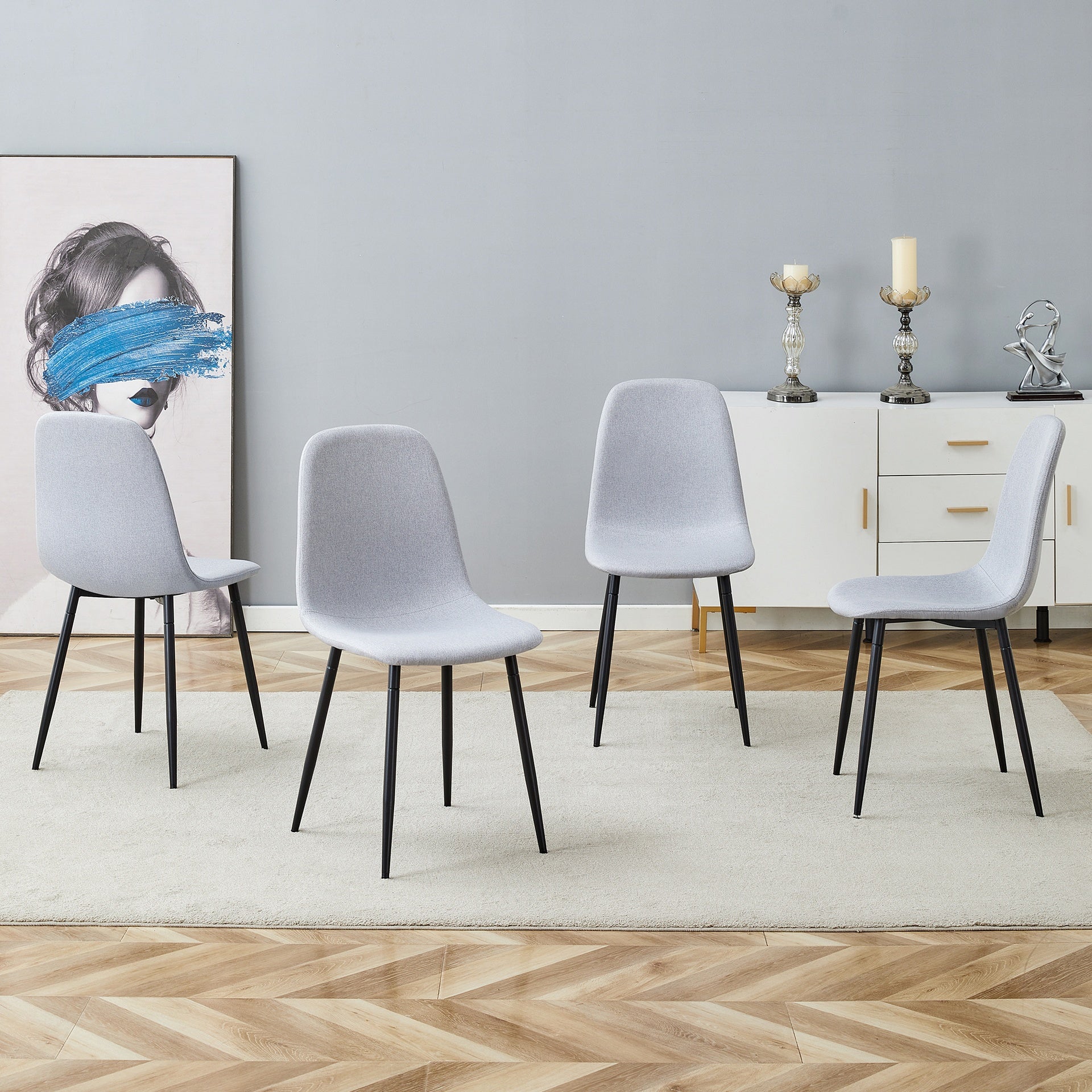Comfortable Linen-Cotton Dining Chair Set - Four Pieces in Light Gray.Integrated Seat and Backrest,Linen-Cotton Material,Modern Home Matching.