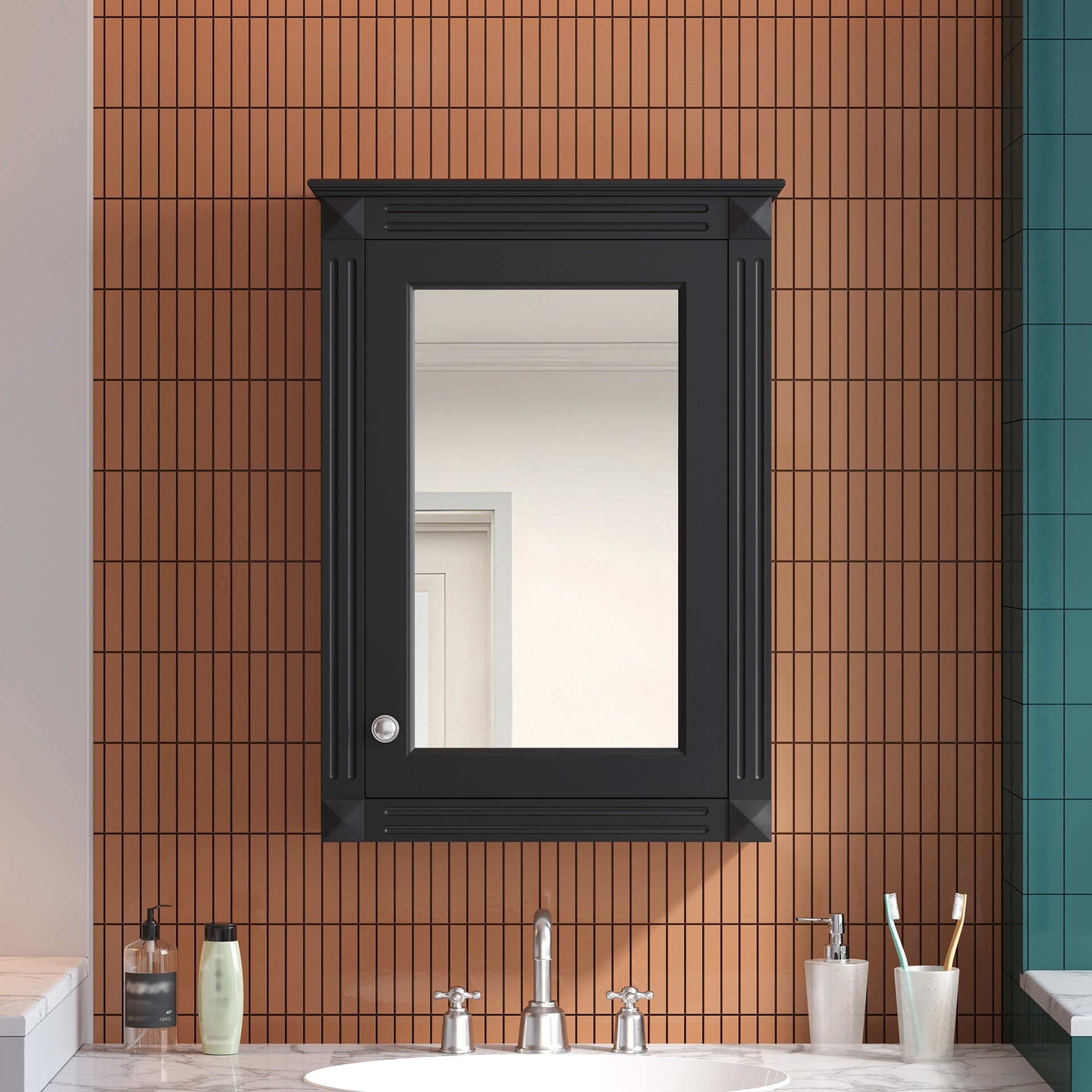 20" Wall Mounted Bathroom Storage Cabinet with Mirror, Medicine Cabinet with Height Adjustable Shelf, Over the Toilet Space Saver Cabinet