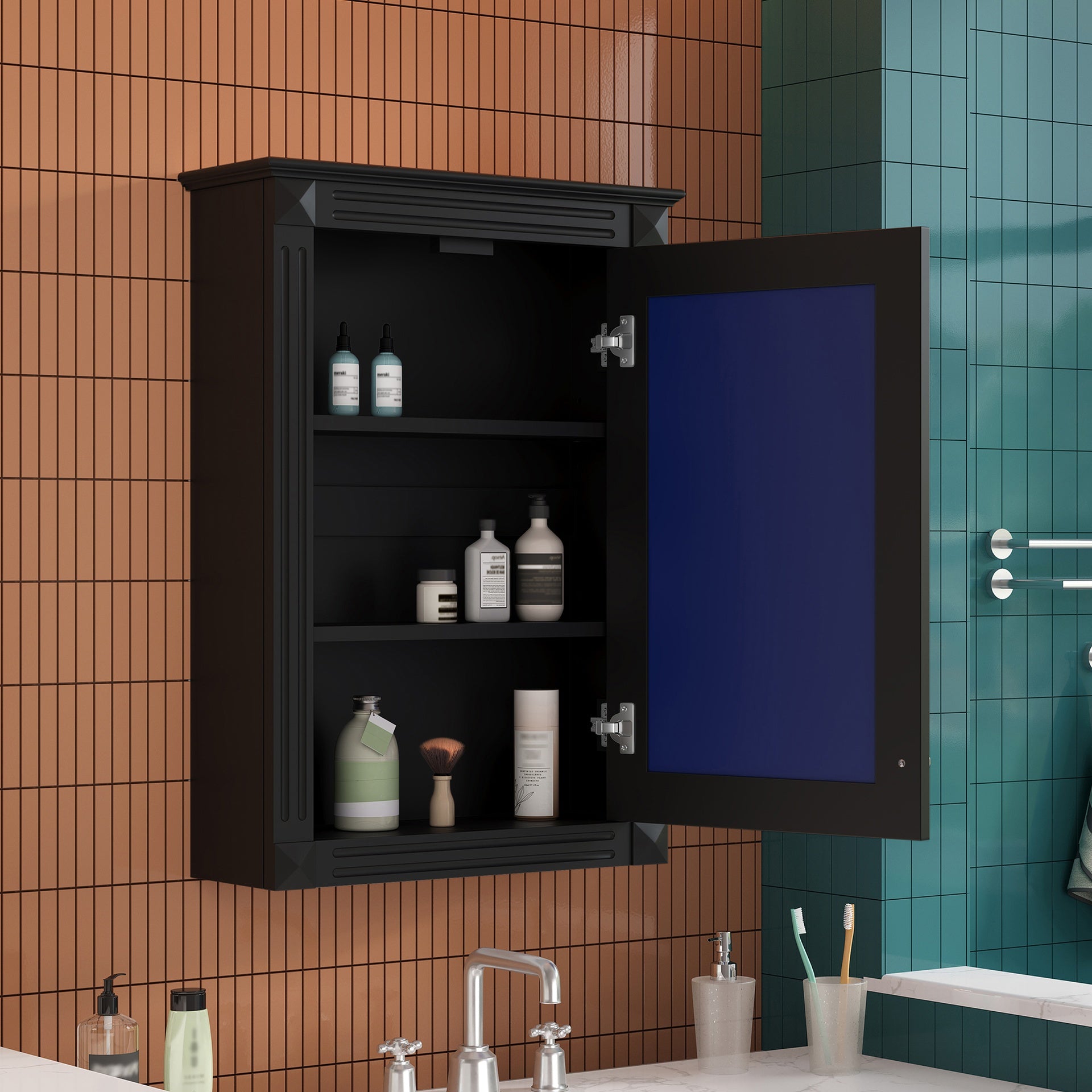 20" Wall Mounted Bathroom Storage Cabinet with Mirror, Medicine Cabinet with Height Adjustable Shelf, Over the Toilet Space Saver Cabinet