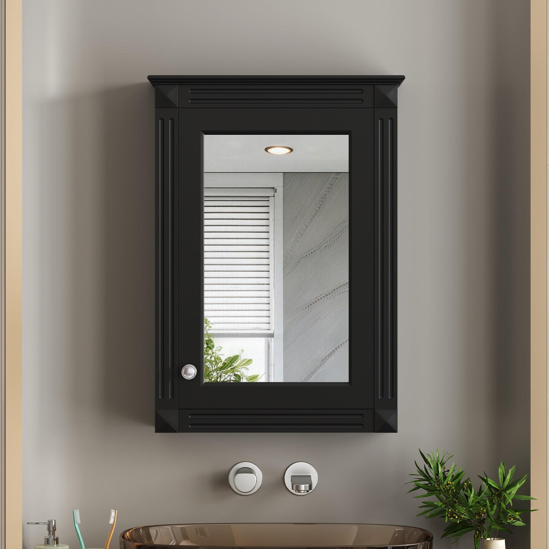20" Wall Mounted Bathroom Storage Cabinet with Mirror, Medicine Cabinet with Height Adjustable Shelf, Over the Toilet Space Saver Cabinet