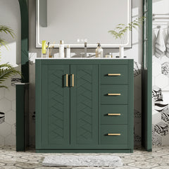 36'' Bathroom Vanity with Ceramic Sink Combo, Solid Wood Frame Bathroom Storage Cabinet, Freestanding Vanity Set with 3 Drawers& Soft Closing Doors