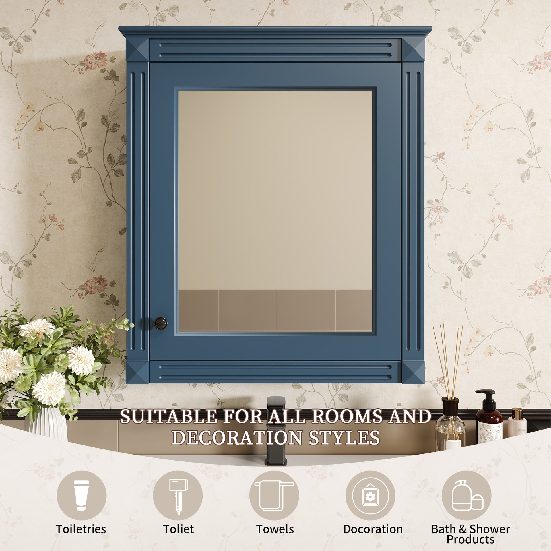 24'' x 27'' Wall Mounted Bathroom Storage Cabinet with Mirror, Medicine Cabinet with Height Adjustable Shelf, Over the Toilet Space Saver Cabinet