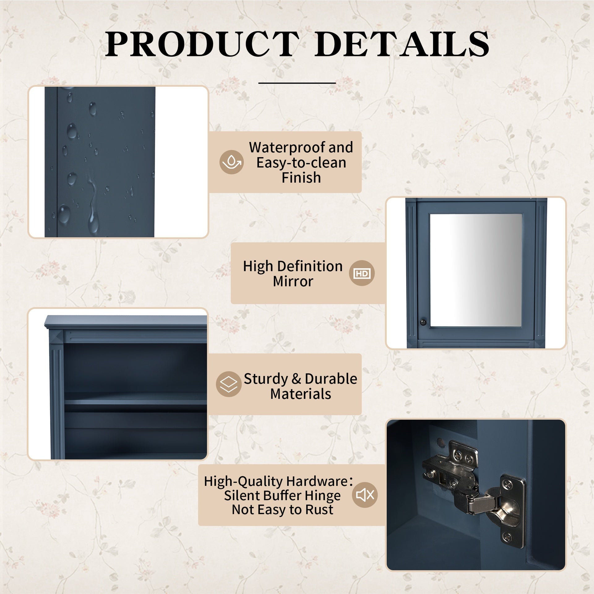 24'' x 27'' Wall Mounted Bathroom Storage Cabinet with Mirror, Medicine Cabinet with Height Adjustable Shelf, Over the Toilet Space Saver Cabinet
