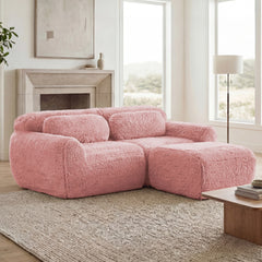 L-shaped Boneless Sofa,Soft Fluffy Plush Fabric,With Chaise 32D High Density Sponge,No Assembly Required,Ergonomic Design Bottom Anti-Slip Design,With Throw Pillows,Fits Bedrooms,Pink