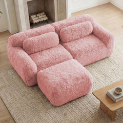L-shaped Boneless Sofa,Soft Fluffy Plush Fabric,With Chaise 32D High Density Sponge,No Assembly Required,Ergonomic Design Bottom Anti-Slip Design,With Throw Pillows,Fits Bedrooms,Pink