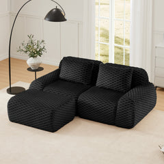 82" Modern L-Shaped Modular Sectional Sofa for Living Room,Flannelette Fabric,Oversized 2-Seater Couch,Deep Seat,Boneless sofa,Movable Ottoman,Buckle connection,Anti-slip Design,No Assembly,Black
