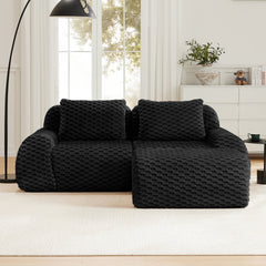 82" Modern L-Shaped Modular Sectional Sofa for Living Room,Flannelette Fabric,Oversized 2-Seater Couch,Deep Seat,Boneless sofa,Movable Ottoman,Buckle connection,Anti-slip Design,No Assembly,Black