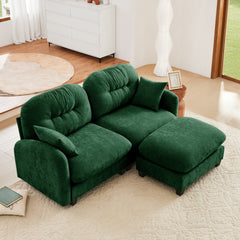 Cloud Sectional L-Shaped Couch With Ottoman,Soft Chenille Fabric,Tufted Cushion Backrest Design High-Density Foam,Fits Bedrooms Living Rooms Reading Nooks,Green