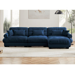 Super Comfort Oversized Modular Velvet Sectional Sofa Couch with Movable Ottoman,Corner Sectional with Bolstered Armrests, Deep Seat Cloud Couch, Convertible L Shaped Couch for Living Room Blue