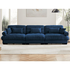 Extra Large  3 Seat Modern Velvet Sofa, Oversize Sofa, Clould Like Comfortable Seat and Back Support, With Waist Pillows and Throw Pillows, Blue