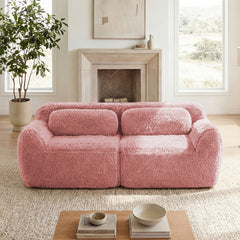 2-seater Modular Sectional Sofa Couches,Soft Fluffy Plush Fabric Bottom Anti-Slip Design,32D High Density Sponge,No Assembly Required Ergonomic Design,With Throw Pillows Fits Living Rooms,Pink