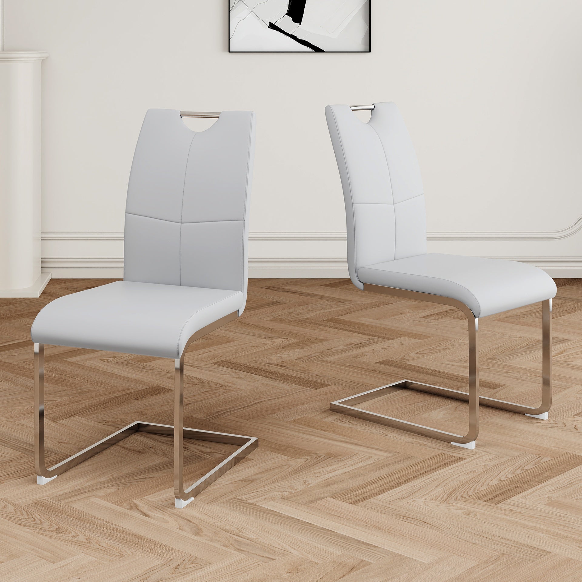 Modern Dining Chairs with Faux Leather Padded Seat Dining Living Room Chairs Upholstered Chair with Chrome Metal Legs Design for Kitchen, Living, Bedroom, Dining Room Side Chairs Set of 2