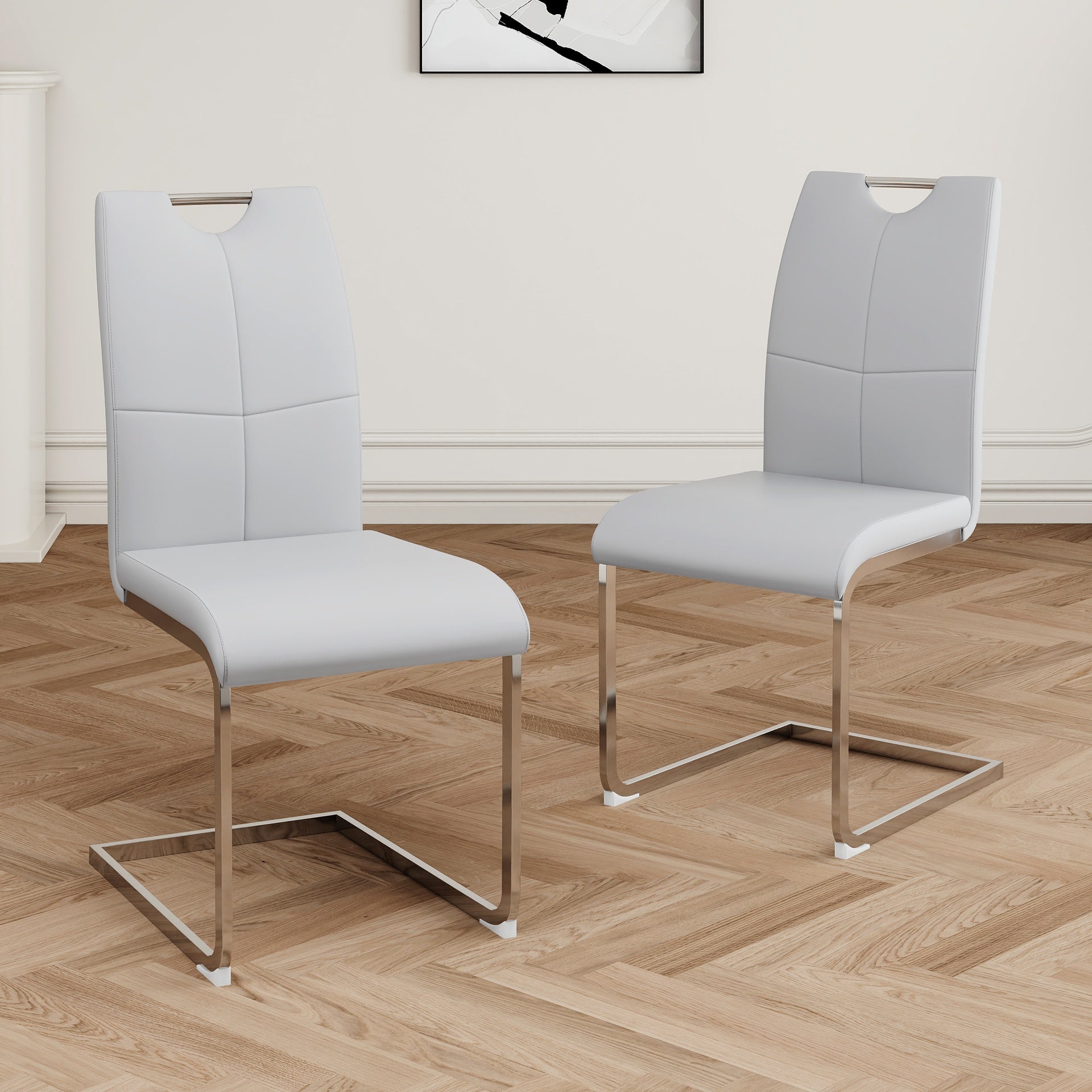 Modern Dining Chairs with Faux Leather Padded Seat Dining Living Room Chairs Upholstered Chair with Chrome Metal Legs Design for Kitchen, Living, Bedroom, Dining Room Side Chairs Set of 2