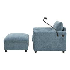 37" Single Sofa with Storage Ottoman, Adjustable Phone Holder, Dual-Port Charger, Storage Pockets, Elephant Ear Armrest, Comfy Chenille Armchair, Modern Cloud Chaise Lounge for Living Room&Apartment