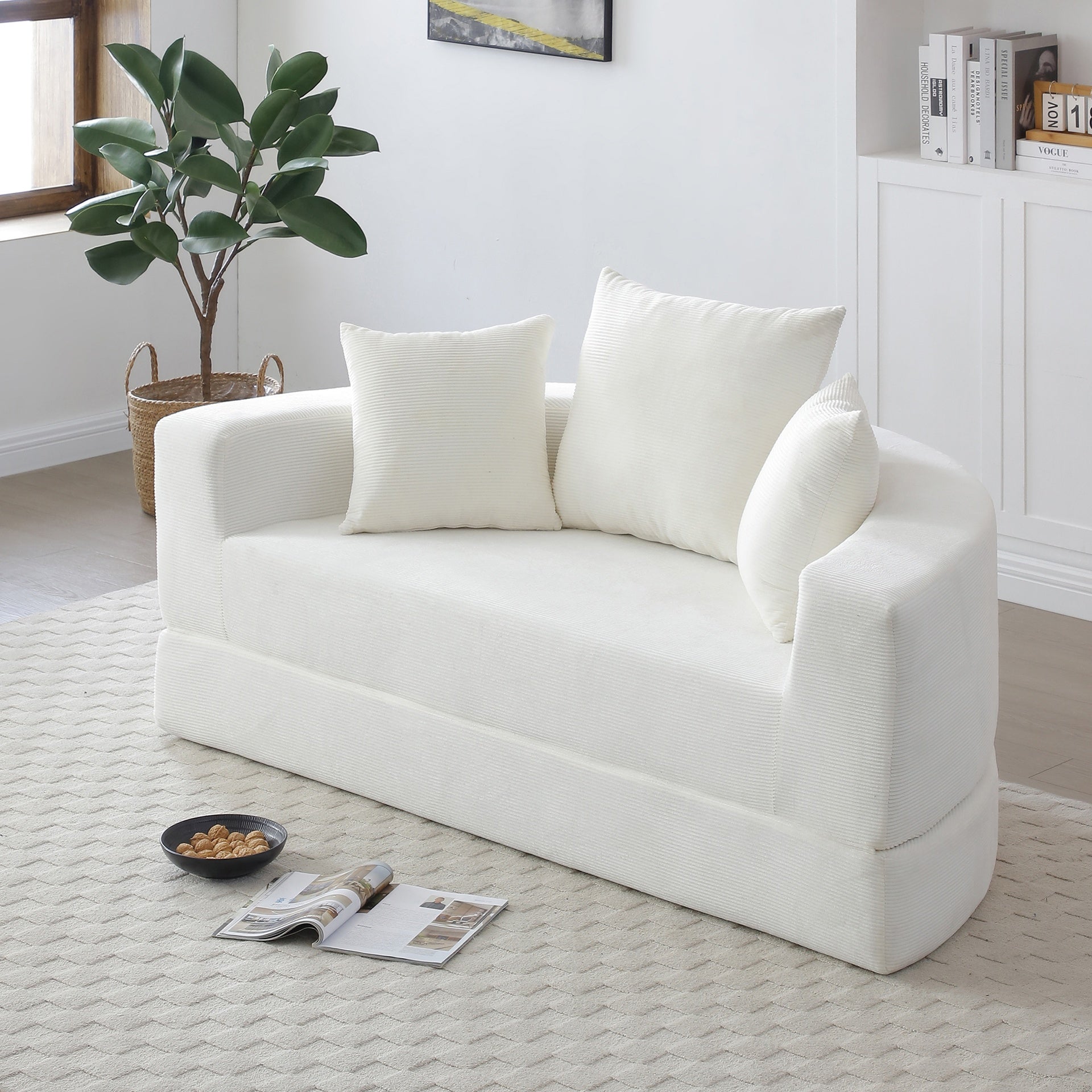 Convertible sofa couch bed,multi-functional,circular bed,adjustable Futon sofa ,No Assembly compressed corduroy floor lounge sofa for Apartment office bedroom living room