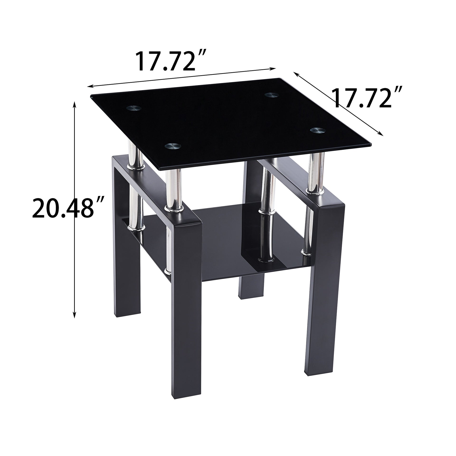 Tempered Black Glass Sofa Table, 2-Layers End Table with Storage, Living Room Side Table