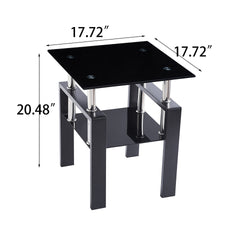 Tempered Black Glass Sofa Table, 2-Layers End Table with Storage, Living Room Side Table