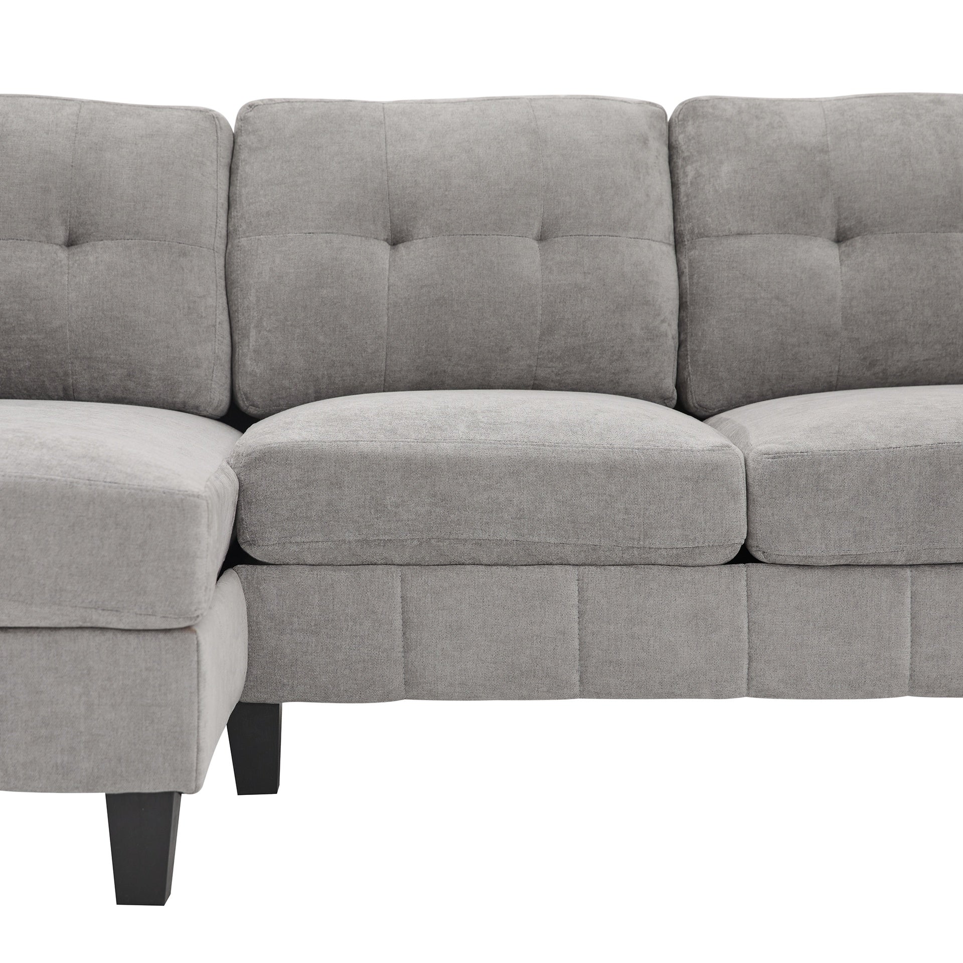 U-shaped Sectional Sofa 103.5" Chenille Fabric Couch with Dual Chaise Lounges, Storage Pockets and Armrest Pillows for Living Room, Grey