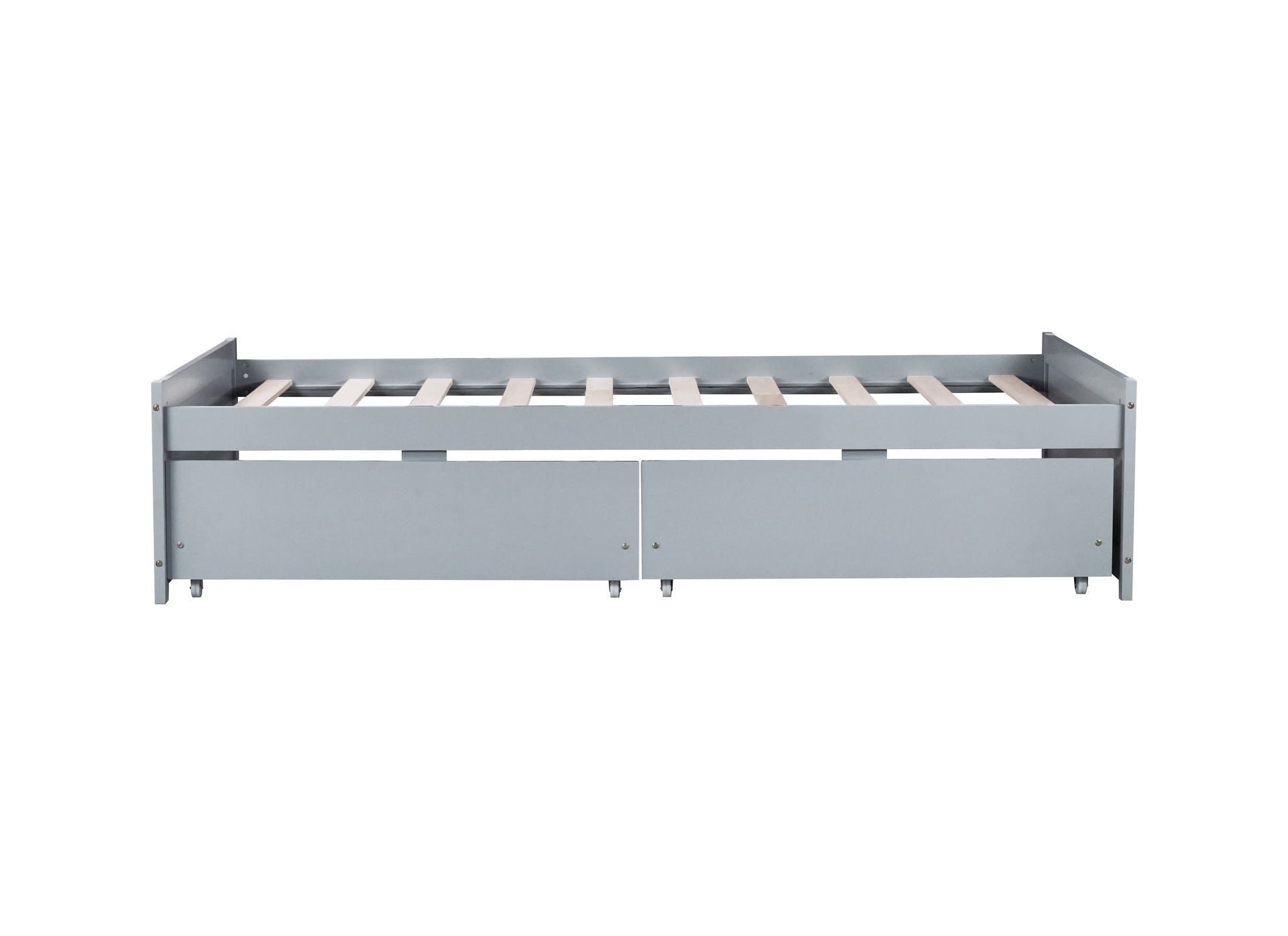 Twin Size Bed with 2 Drawers, Solid Rubber Wood Bed,Grey