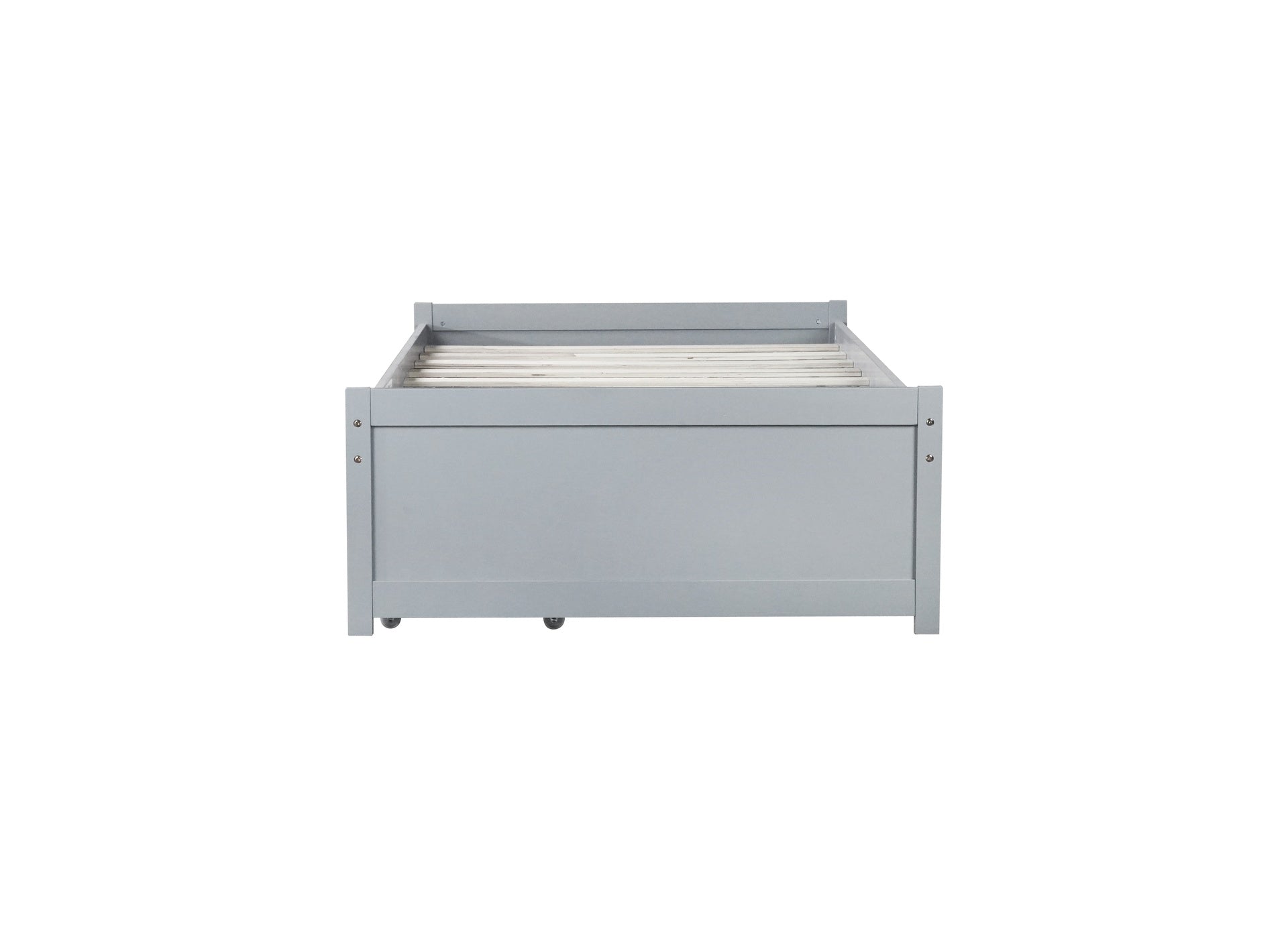 Twin Size Bed with 2 Drawers, Solid Rubber Wood Bed,Grey
