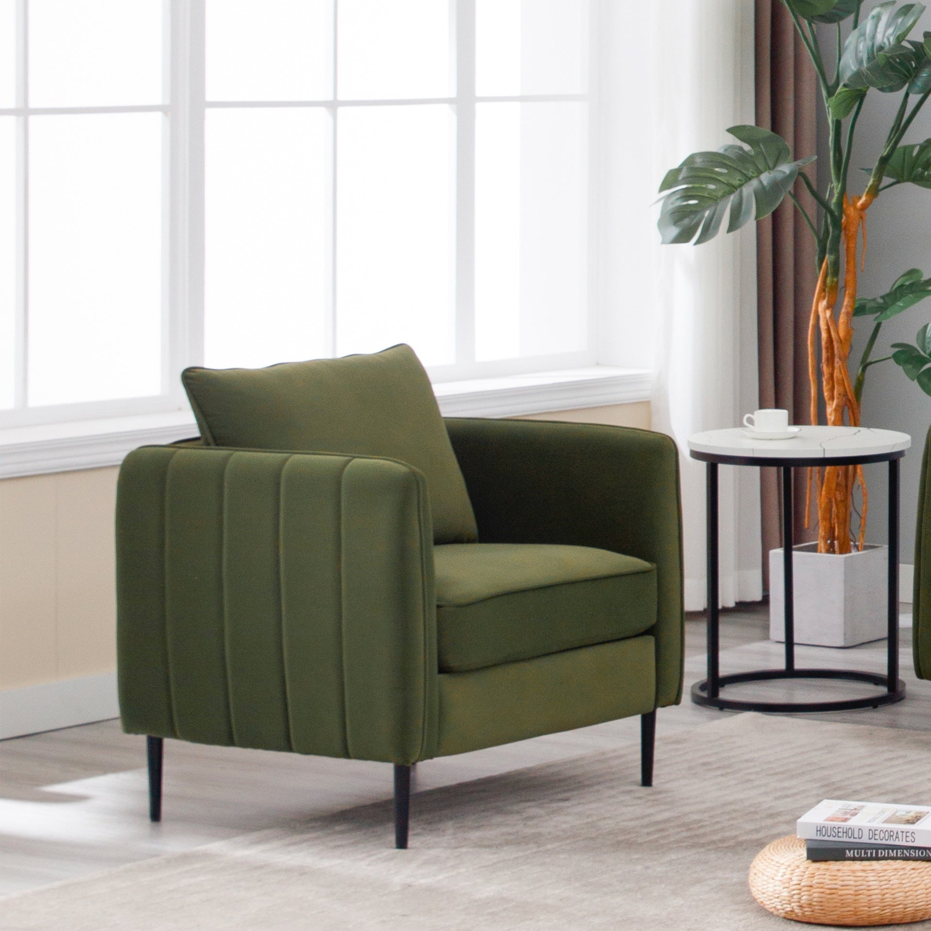Accent Chair for Living Room, Velvet Comfy Single Sofa Chair Mid-Century Modern Armchair with 1 Pillow and Metal Legs for Bedroom Office Reading