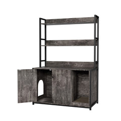 Large Cat Litter Box Enclosure With Shelf Storage, Hidden Cat Washroom Furniture, Wooden Cat House With Scratch Pad, Sturdy Indoor Cat Cabinet With 2 Doors(Grey)