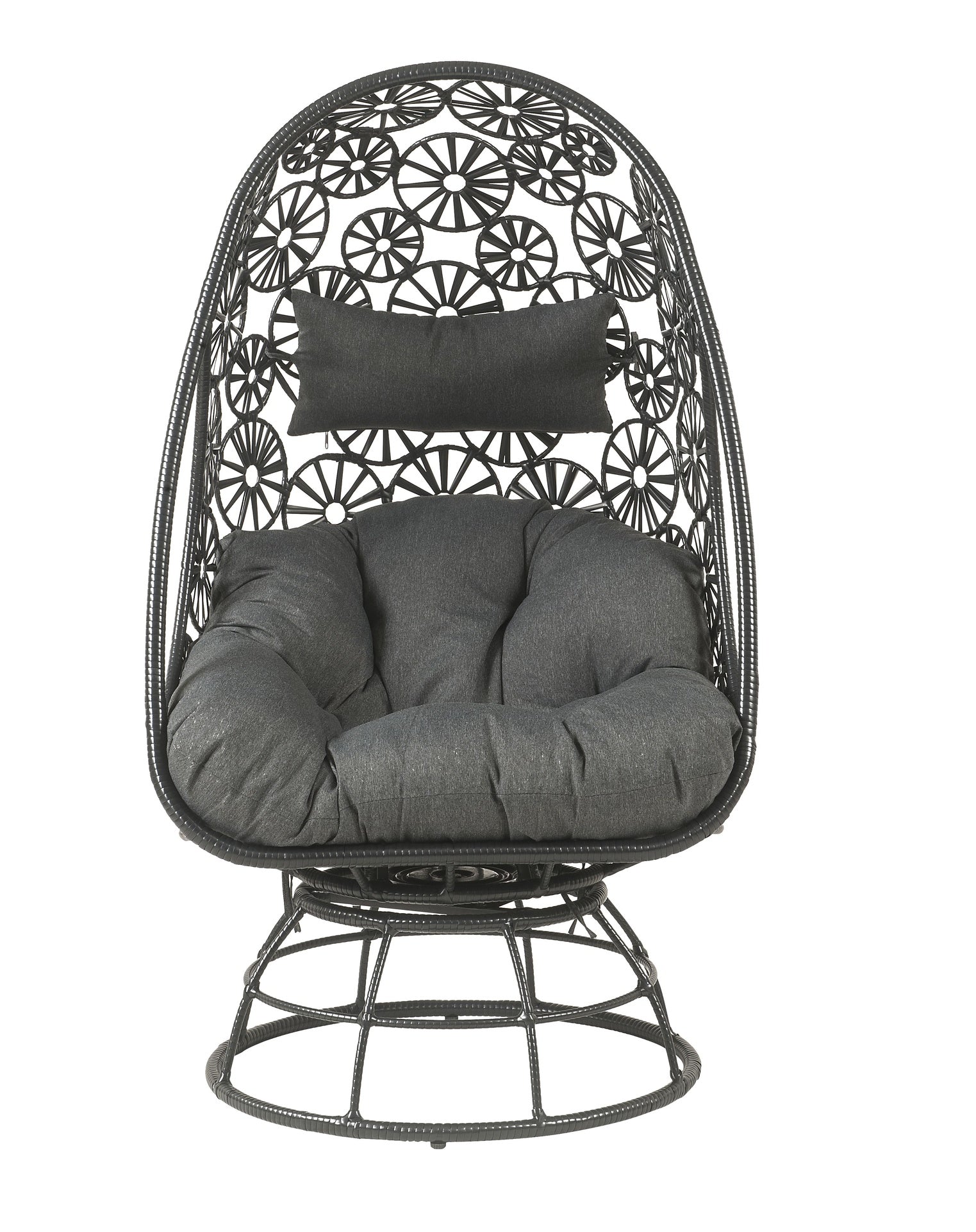 Hikre Clear Glass, Charcoal Fabric & Black Wicker Patio Lounge Chair & Side Table