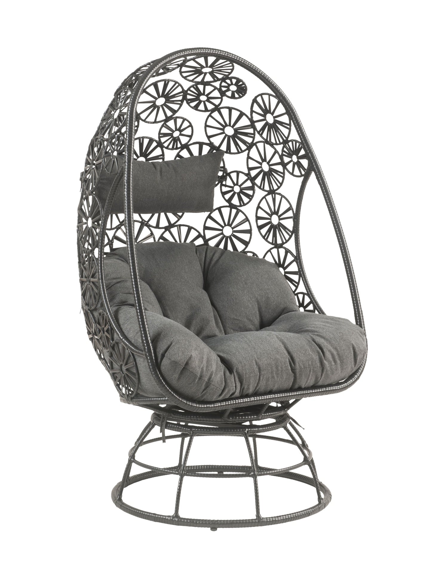 Hikre Clear Glass, Charcoal Fabric & Black Wicker Patio Lounge Chair & Side Table