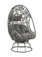 Hikre Clear Glass, Charcoal Fabric & Black Wicker Patio Lounge Chair & Side Table