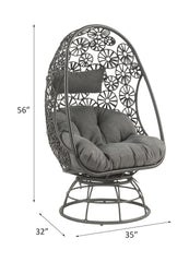 Hikre Clear Glass, Charcoal Fabric & Black Wicker Patio Lounge Chair & Side Table