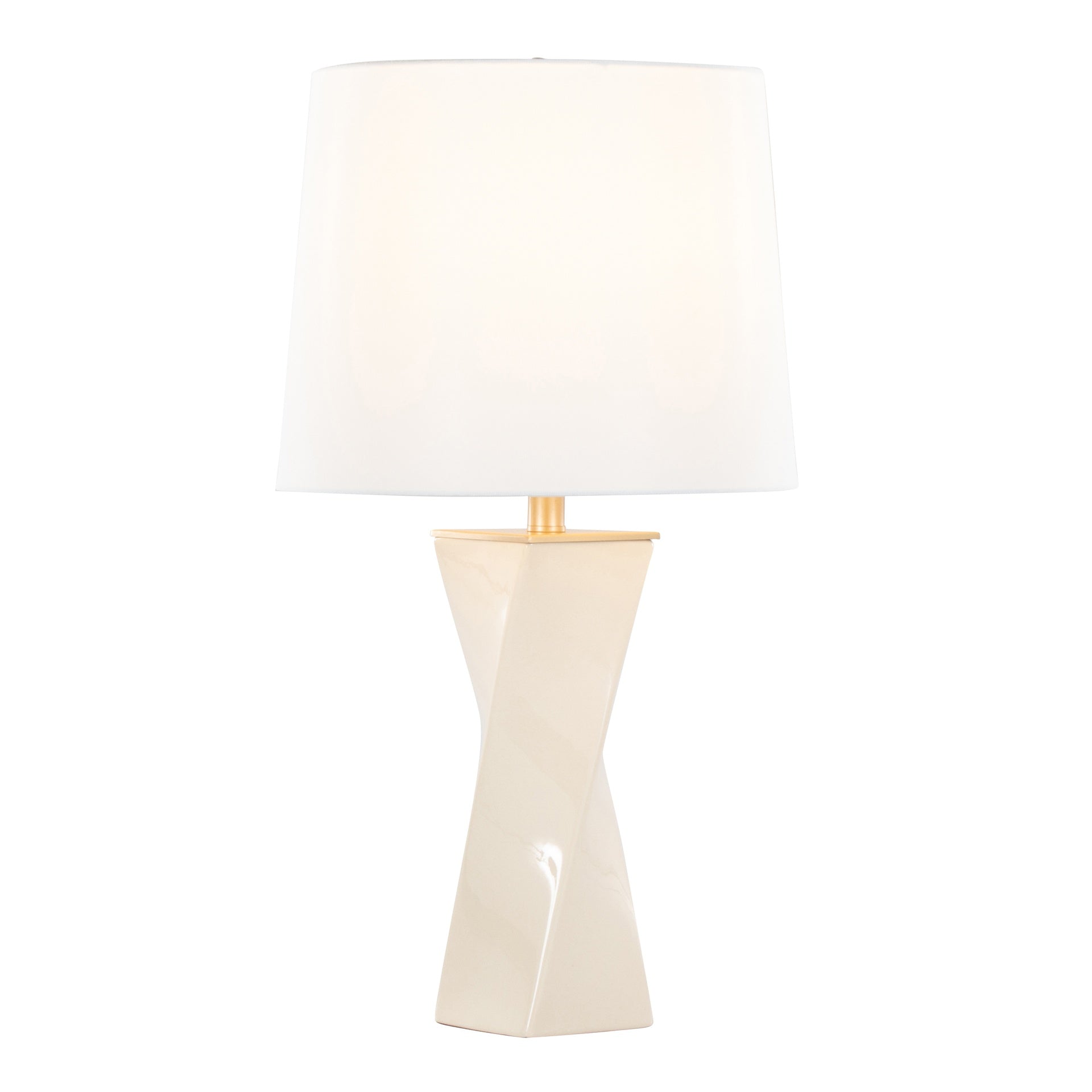 Curvo Square Contemporary 27" Ceramic Table Lamp in Cream Ceramic, Gold Metal, and White Linen by LumiSource