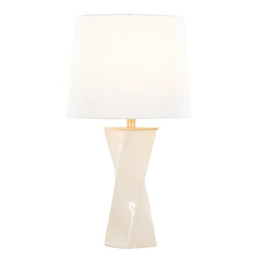 Curvo Square Contemporary 27" Ceramic Table Lamp in Cream Ceramic, Gold Metal, and White Linen by LumiSource
