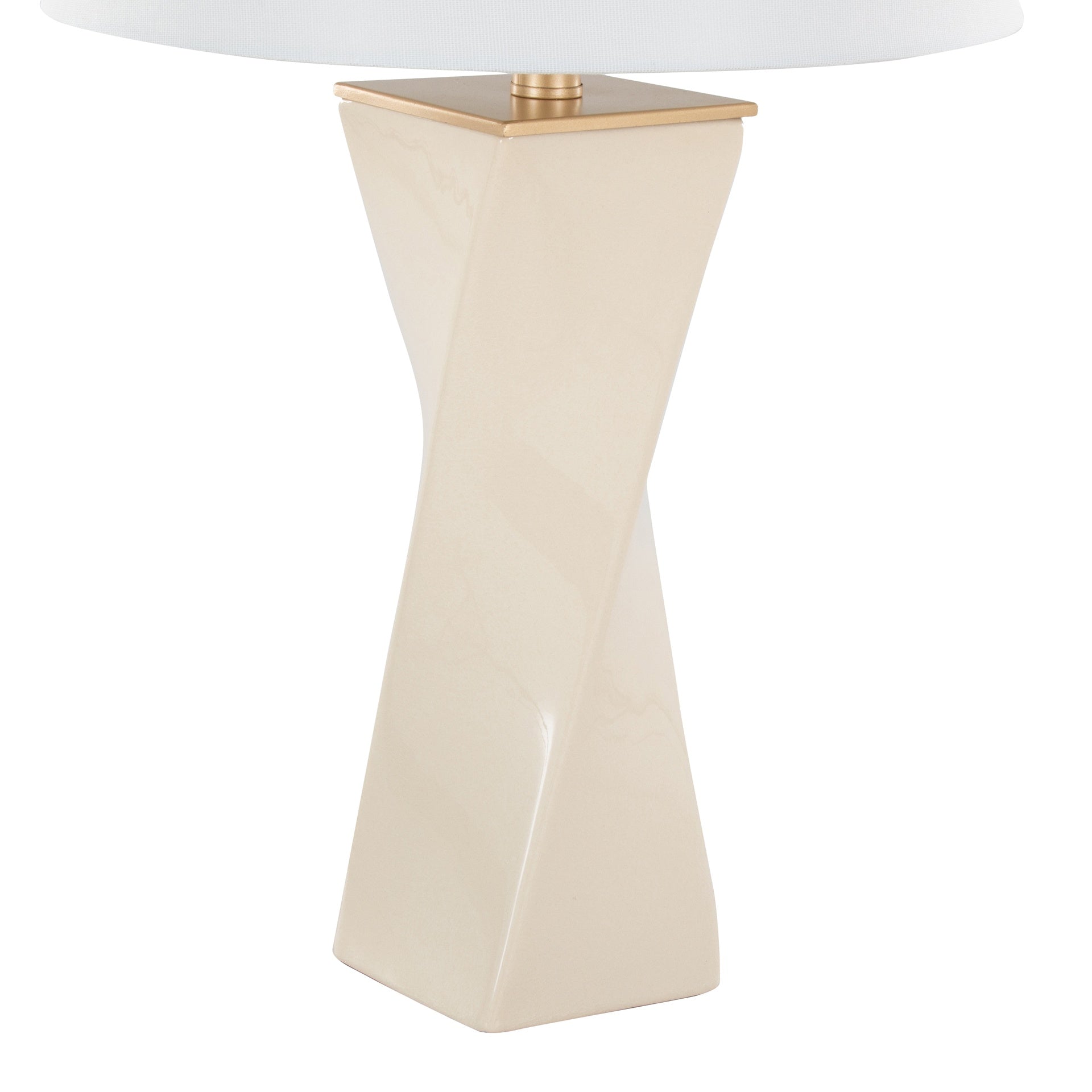Curvo Square Contemporary 27" Ceramic Table Lamp in Cream Ceramic, Gold Metal, and White Linen by LumiSource