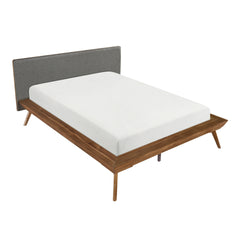 1pc Queen Platform Bed Upholstered Headboard Dark Gray Chestnut Finish Wooden Furniture