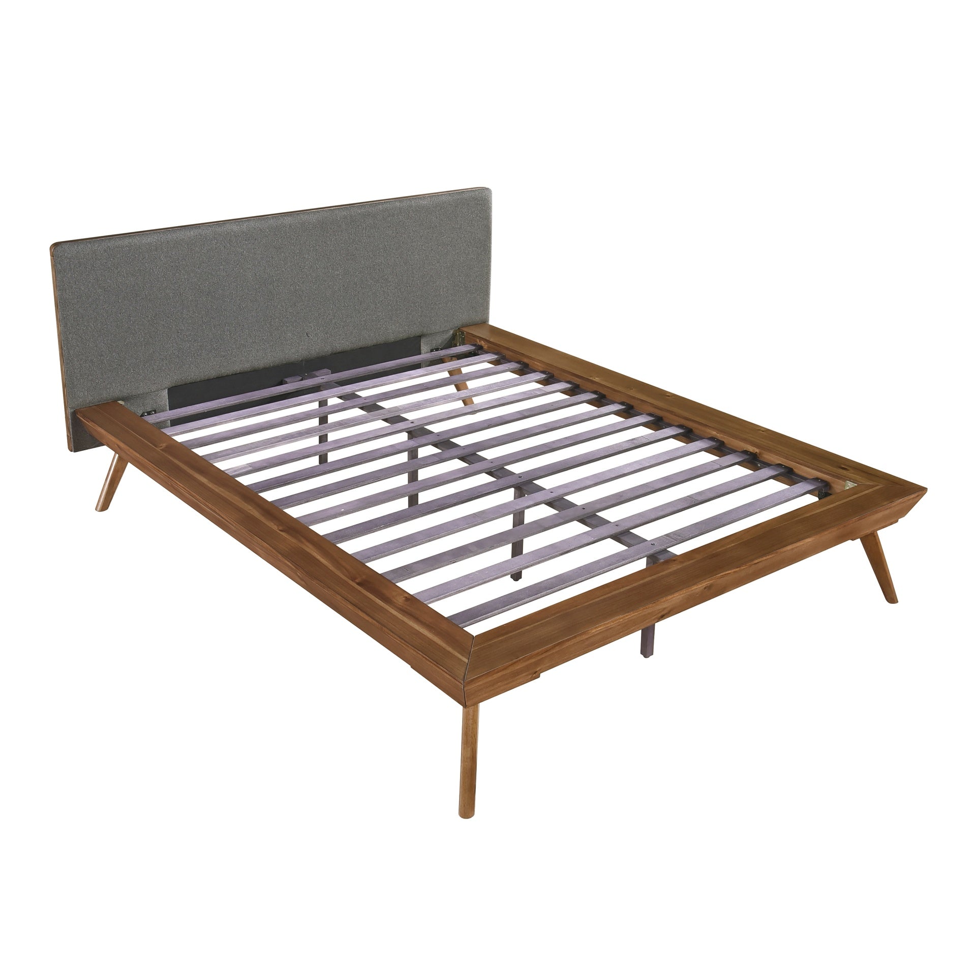 1pc Queen Platform Bed Upholstered Headboard Dark Gray Chestnut Finish Wooden Furniture