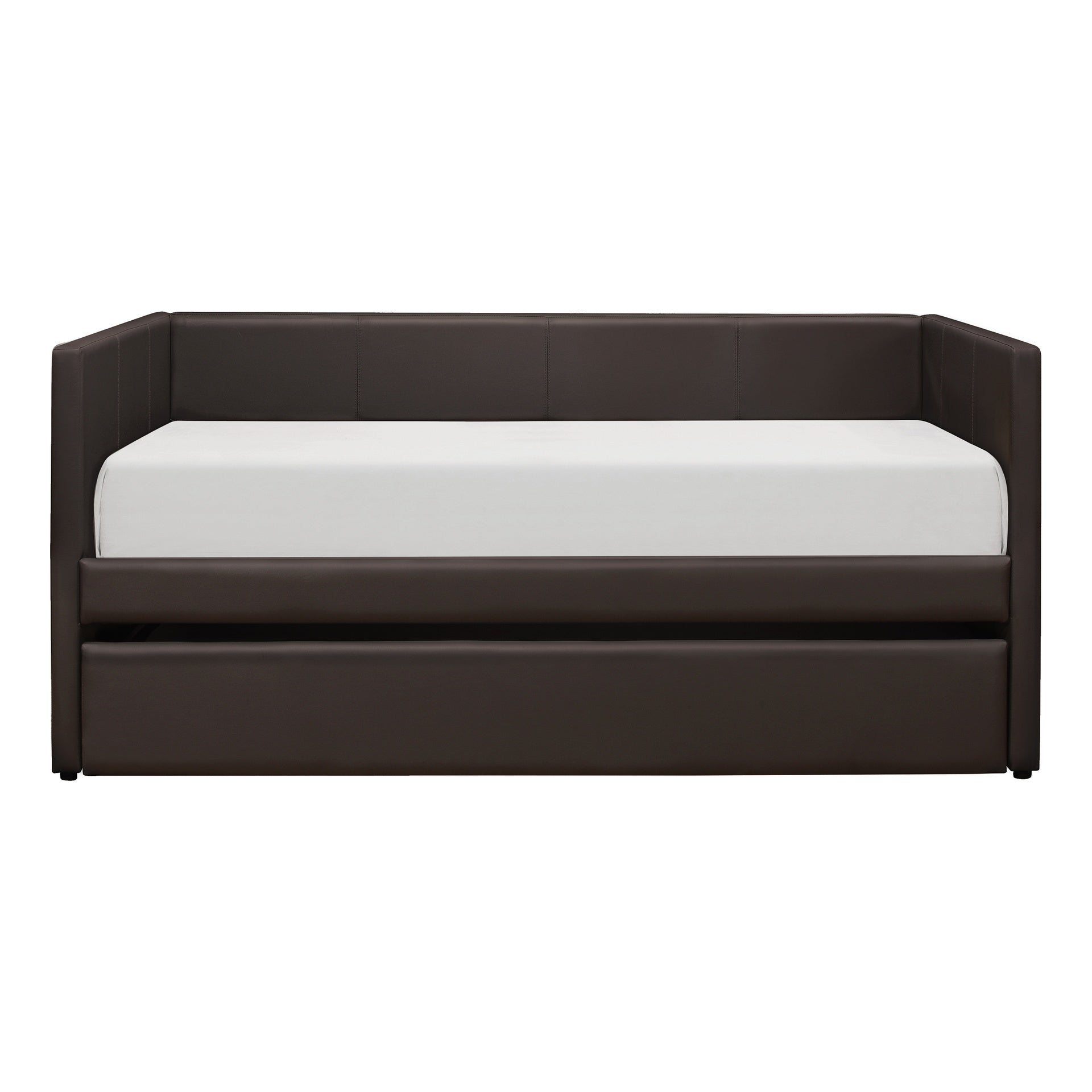 Brown Faux Leather Upholstered Contemporary Daybed with Trundle Wooden Furniture 1pc