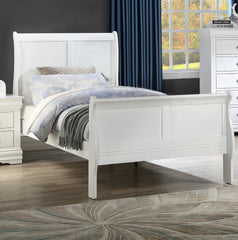 Louis Phillipe White Finish Twin Size Panel Sleigh YoutBed Solid Wood Wooden Bedroom Furniture