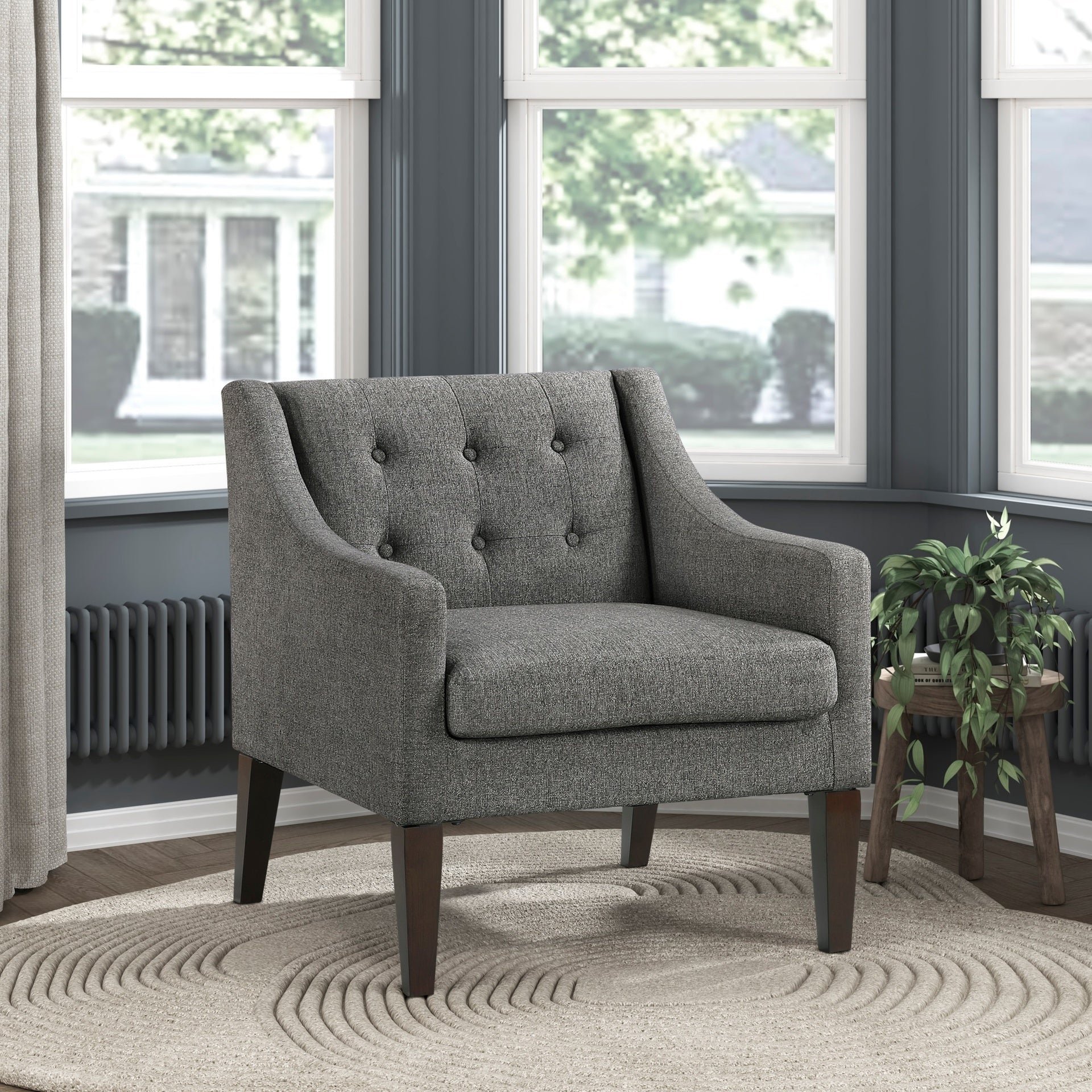 Contemporary Living Room Furniture 1pc Accent Chair Dark Gray Button-Tufted Fabric Upholstery