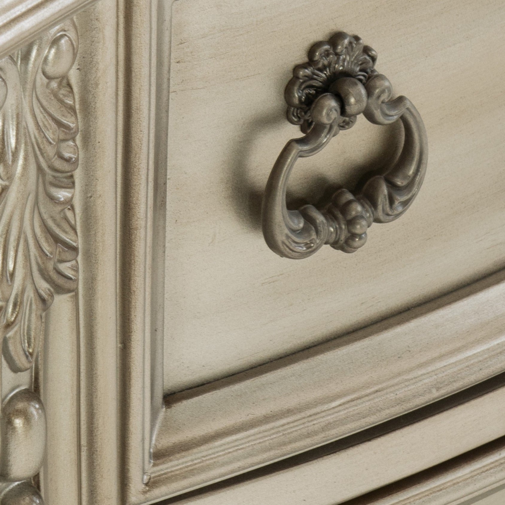 Silver Finish European Design 1pc Luxury Storage Chest with 5 Drawers Genuine Marble Insert Traditional Bedroom Furniture