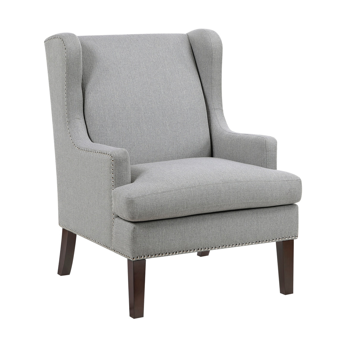1pc Accent Chair Foam Cushion Seat Gray Fabric Upholstery Nailhead Trim Living Room Furniture