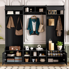 VIBE HAUS 79.1''Wide Modern Hall Tree with Shoe Storage, 4-in-1 Entryway Bench with 8 Cubbies, 7 Coat Hooks & Adjustable Shelf for Hallway, living room, Black