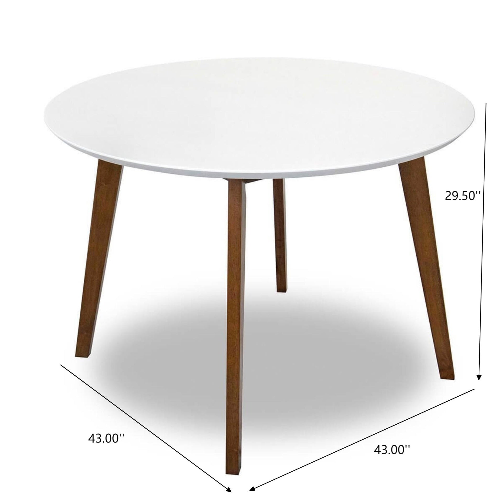 Alina Contemporary Dining Table with Smooth White Finish and Solid Wood Base 43" Diameter X 29.5" H Kitchen Dining Room Circle Dinner Pedestal Table