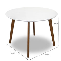 Alina Contemporary Dining Table with Smooth White Finish and Solid Wood Base 43" Diameter X 29.5" H Kitchen Dining Room Circle Dinner Pedestal Table