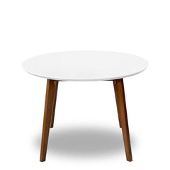 Alina Contemporary Dining Table with Smooth White Finish and Solid Wood Base 43" Diameter X 29.5" H Kitchen Dining Room Circle Dinner Pedestal Table
