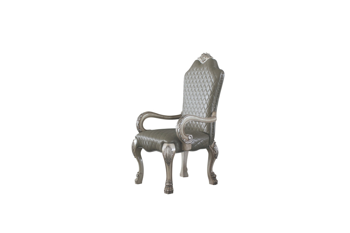 Dresden Synthetic Leather &Vintage Bone White Finish Arm Chair (Set of 2)