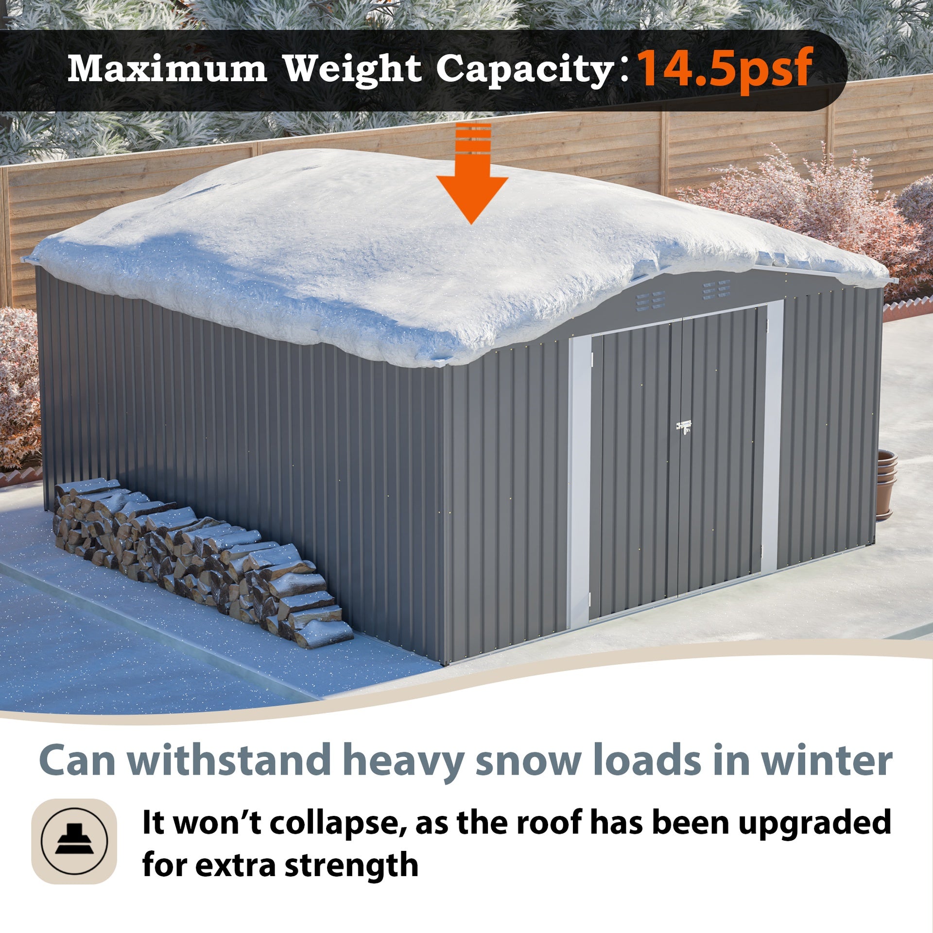 12×14 ft Outdoor Metal Storage Shed, Large Garden Tool Shed with Lockable Double Doors, Waterproof Yard Building, Patio, Light Gray