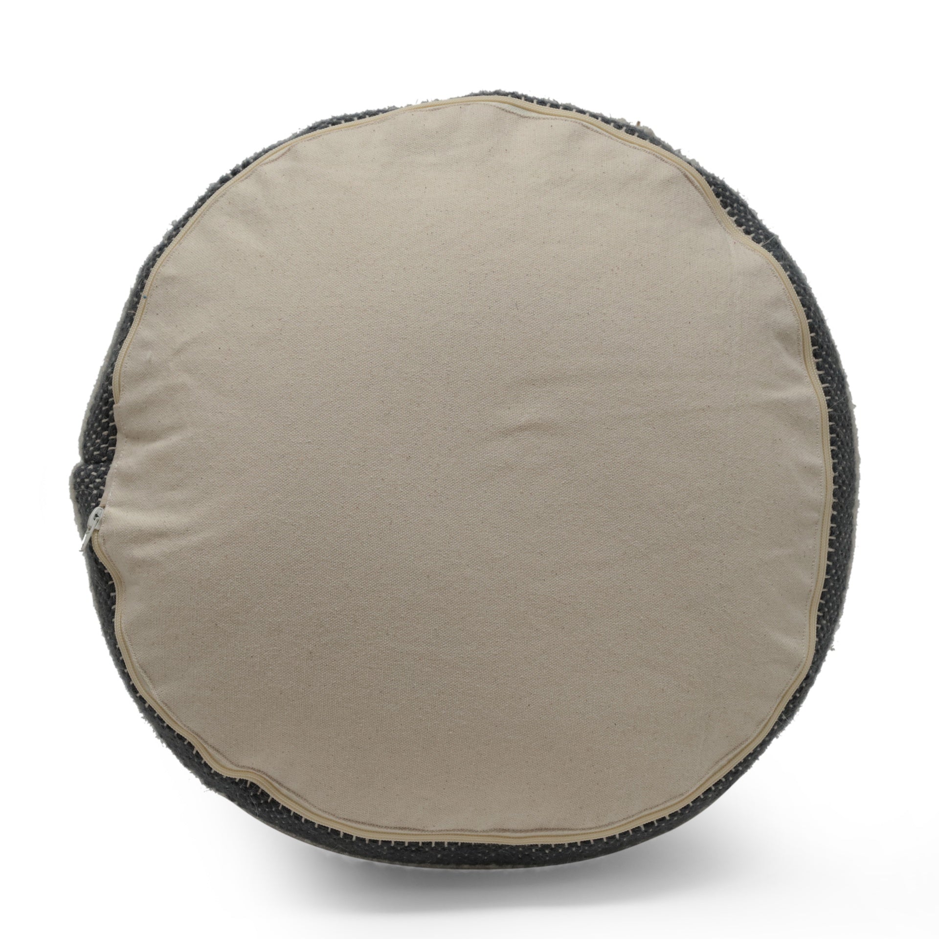 Diamond Handcrafted Fabric Cylindrical Pouf, Beige and Dark Grey