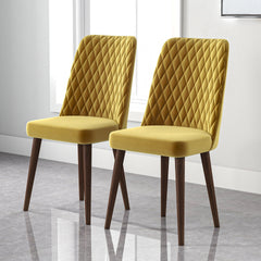 Easy to Clean with Removable Covers Katie Mid-Century Modern Velvet Dining Chair (Set of 2) in Yellow, Solid Wood Structure, 28 x 18 x 36 inches for Home Kitchen